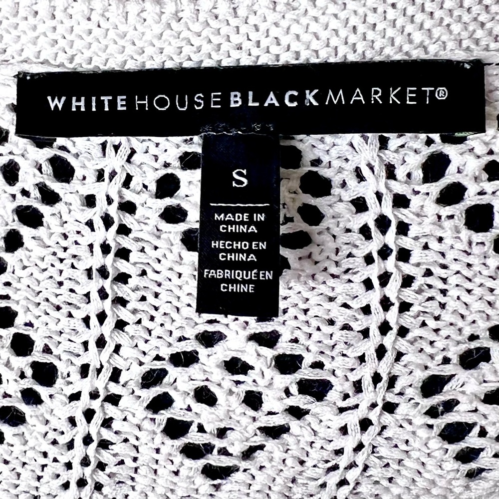WHBM White LINEN Blend Open Knit Sweater Women’s Small V-Neck - Picture 9 of 10